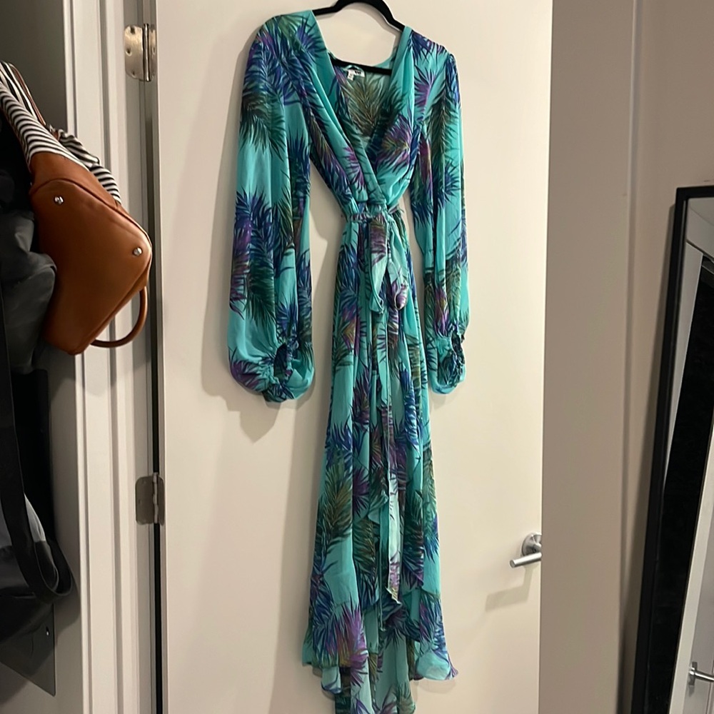 Fashion Nova Teal Tropical Print Midi Dress - Picture 4 of 12